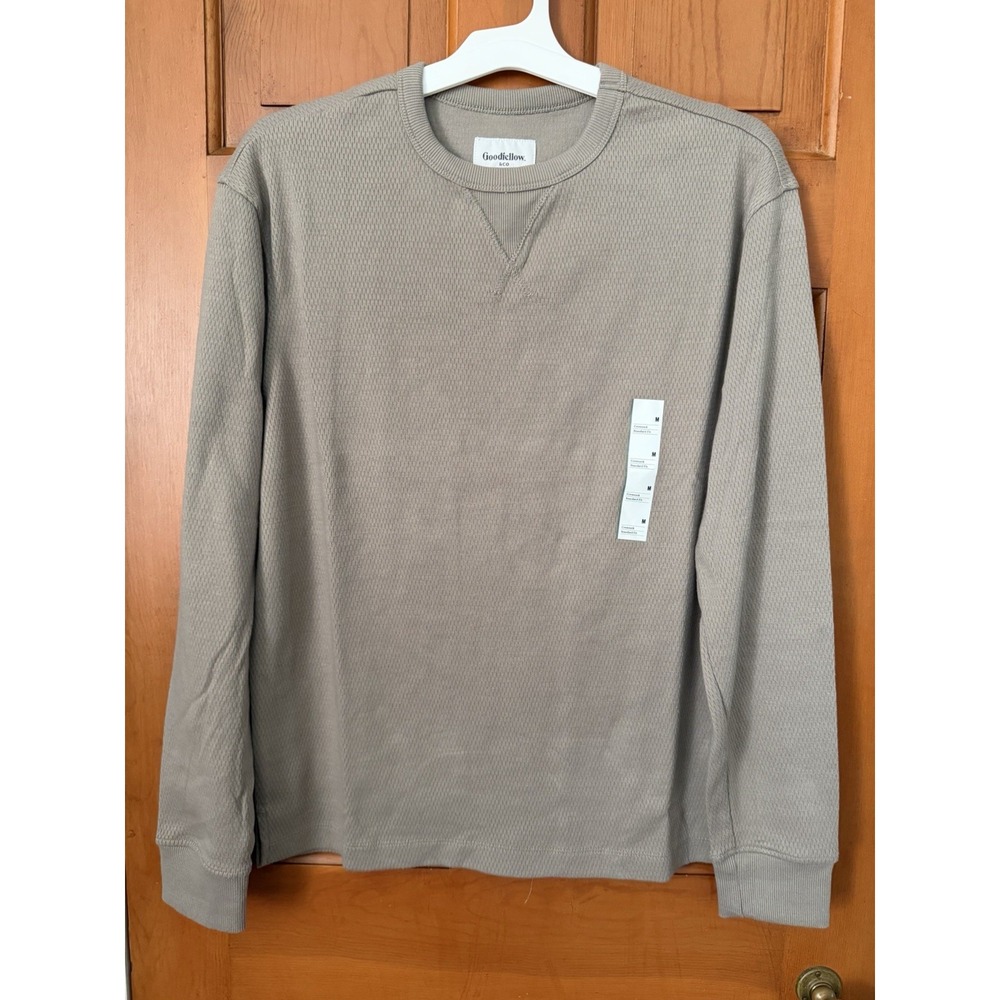 Men's Goodfellow Waffle Textured Brown Long Sleeve Crewneck Shirt Medium NWT